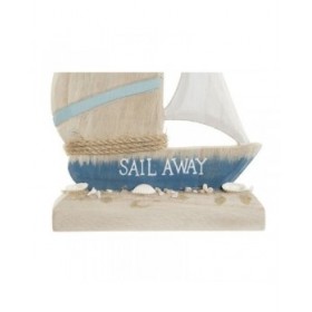 Statua Decorativa Home ESPRIT Azzurro Rosso Naturale Barca a vela 15 x 4,5 x 23,5 cm (2 Unità)