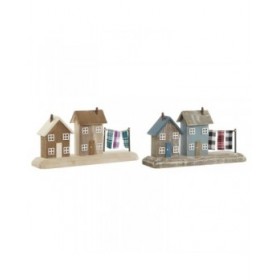 Statua Decorativa Home ESPRIT Azzurro Rosso Multicolore Case 25,5 x 9 x 13,5 cm (2 Unità)