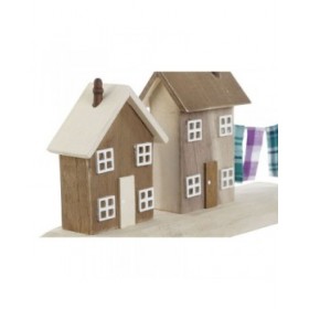 Statua Decorativa Home ESPRIT Azzurro Rosso Multicolore Case 25,5 x 9 x 13,5 cm (2 Unità)