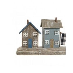 Statua Decorativa Home ESPRIT Azzurro Rosso Multicolore Case 25,5 x 9 x 13,5 cm (2 Unità)