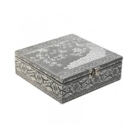 Scatola-Portagioie Home ESPRIT Verde Argentato Legno Alluminio 18 x 18 x 6 cm