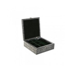 Scatola-Portagioie Home ESPRIT Verde Argentato Legno Alluminio 18 x 18 x 6 cm