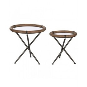 Set di 2 tavoli Home ESPRIT Nero Naturale Cristallo Abete 65 x 65 x 66 cm