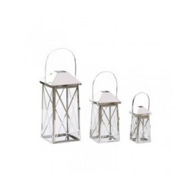 Lanterna Home ESPRIT Argentato Cristallo Acciaio Cromato 20 x 20 x 48 cm (3 Pezzi)