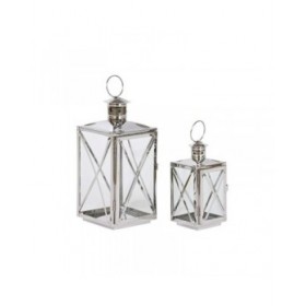Lanterna Home ESPRIT Argentato Cristallo Acciaio Cromato 16 x 15 x 32 cm (2 Pezzi)