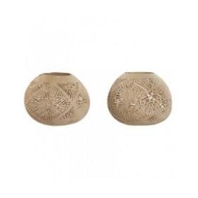 Portacandele Home ESPRIT Fibra di cocco 15 x 15 x 13 cm (2 Unità)