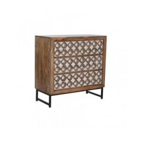 Cassettiera Home ESPRIT Marrone Nero Argentato Legno di mango Specchio Indiano 80 x 38 x 80 cm