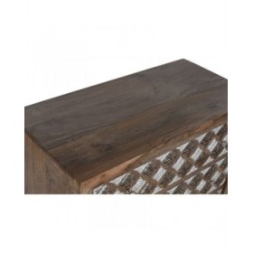 Cassettiera Home ESPRIT Marrone Nero Argentato Legno di mango Specchio Indiano 80 x 38 x 80 cm
