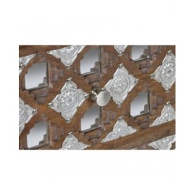 Cassettiera Home ESPRIT Marrone Nero Argentato Legno di mango Specchio Indiano 80 x 38 x 80 cm