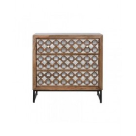 Cassettiera Home ESPRIT Marrone Nero Argentato Legno di mango Specchio Indiano 80 x 38 x 80 cm