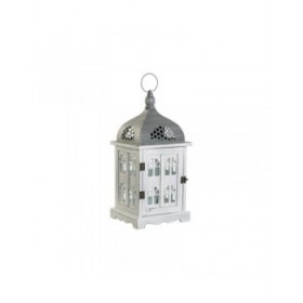 Lanterna DKD Home Decor Finitura invecchiata Bianco Grigio Legno Cristallo 19 x 19 x 42 cm