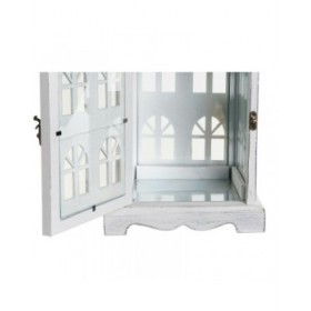 Lanterna DKD Home Decor Finitura invecchiata Bianco Grigio Legno Cristallo 19 x 19 x 42 cm