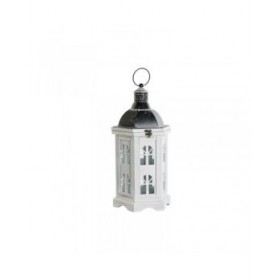 Lanterna DKD Home Decor Finitura invecchiata Bianco Grigio scuro Legno Cristallo 19 x 17 x 39 cm