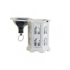 Lanterna DKD Home Decor Finitura invecchiata Bianco Grigio scuro Legno Cristallo 19 x 17 x 39 cm