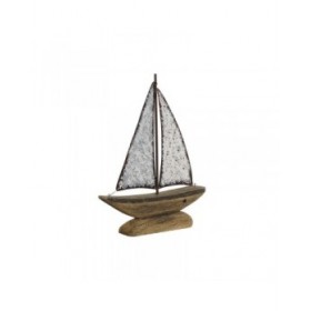Statua Decorativa Home ESPRIT Bianco Naturale Barca a vela Finitura invecchiata 35,3 x 8 x 46,5 cm