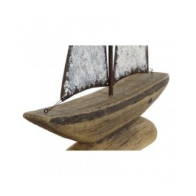 Statua Decorativa Home ESPRIT Bianco Naturale Barca a vela Finitura invecchiata 35,3 x 8 x 46,5 cm