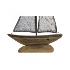 Statua Decorativa Home ESPRIT Bianco Naturale Barca a vela Finitura invecchiata 35,3 x 8 x 46,5 cm