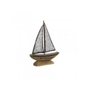 Statua Decorativa Home ESPRIT Bianco Naturale Barca a vela Finitura invecchiata 26 x 6 x 34 cm