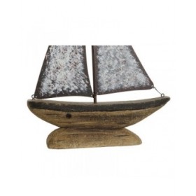 Statua Decorativa Home ESPRIT Bianco Naturale Barca a vela Finitura invecchiata 26 x 6 x 34 cm