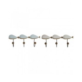 Appendiabiti da parete Home ESPRIT Bianco Blu cielo Metallo Legno di paulownia Balena 45 x 10 x 17,5 cm (2 Unità)