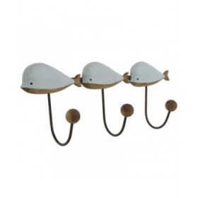 Appendiabiti da parete Home ESPRIT Bianco Blu cielo Metallo Legno di paulownia Balena 45 x 10 x 17,5 cm (2 Unità)