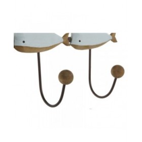Appendiabiti da parete Home ESPRIT Bianco Blu cielo Metallo Legno di paulownia Balena 45 x 10 x 17,5 cm (2 Unità)