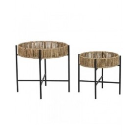 Set di 2 tavoli Home ESPRIT Nero Naturale Metallo 49 x 49 x 44 cm