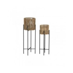 Set di vasi da fiori Home ESPRIT Nero Metallo Fibra 23 x 23 x 76,5 cm