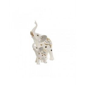 Statua Decorativa Home ESPRIT Bianco Dorato Elefante Romantico 11 x 8 x 19 cm