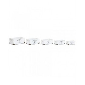 Set di Scatole Decorative Home ESPRIT Sanderford Bianco Legno di abete 35 x 22 x 15 cm (5 Pezzi)