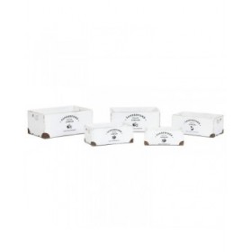 Set di Scatole Decorative Home ESPRIT Sanderford Bianco Legno di abete 35 x 22 x 15 cm (5 Pezzi)