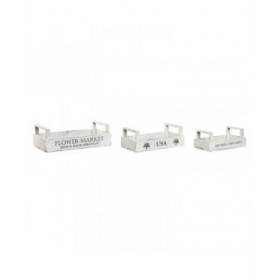 Scatole per conservare Home ESPRIT Bianco Legno di abete 39 x 19 x 12 cm 3 Pezzi