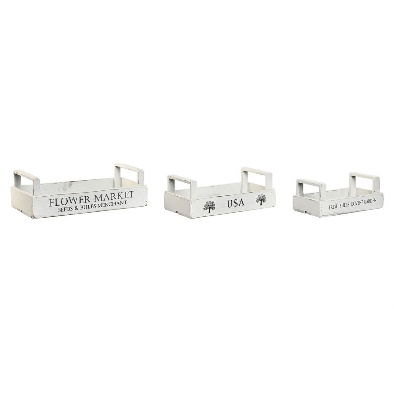 Scatole per conservare Home ESPRIT Bianco Legno di abete 39 x 19 x 12 cm 3 Pezzi
