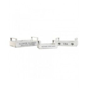 Scatole per conservare Home ESPRIT Bianco Legno di abete 39 x 19 x 12 cm 3 Pezzi