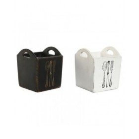 Cestello per posate Home ESPRIT Bianco Nero Legno di abete 15 x 15 x 18 cm