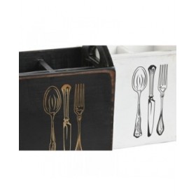Cestello per posate Home ESPRIT Bianco Nero Legno di abete 15 x 15 x 18 cm