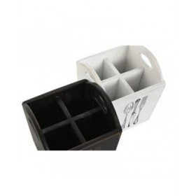 Cestello per posate Home ESPRIT Bianco Nero Legno di abete 15 x 15 x 18 cm