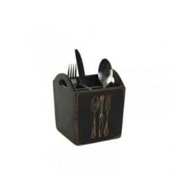 Cestello per posate Home ESPRIT Bianco Nero Legno di abete 15 x 15 x 18 cm