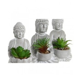 Pianta Decorativa Home ESPRIT Polietilene Cemento Buddha Orientale 10,5 x 8 x 16 cm (3 Unità)