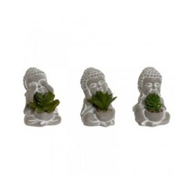 Pianta Decorativa Home ESPRIT Polietilene Cemento Buddha Orientale 8,5 x 7 x 11 cm (3 Unità)