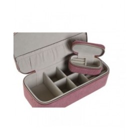 Scatola-Portagioie Home ESPRIT Crema Magenta 20,5 x 10 x 6 cm (2 Pezzi)