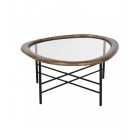 Tavolino da Caffè Home ESPRIT Marrone Nero Naturale Cristallo Legno di abete 76 x 81 x 38 cm