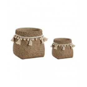 Set di vasi da fiori Home ESPRIT Marrone Chiaro Cemento Tropicale 30 x 29 x 25 cm