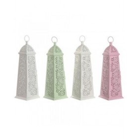 Lanterna Home ESPRIT Bianco Verde Rosa Metallo Alluminio Shabby Chic 13 x 13 x 43 cm (4 Unità)