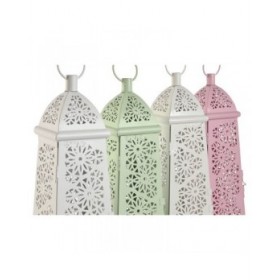 Lanterna Home ESPRIT Bianco Verde Rosa Metallo Alluminio Shabby Chic 13 x 13 x 43 cm (4 Unità)