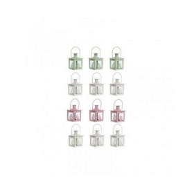 Lampioni Home ESPRIT Bianco Verde Rosa Cristallo Ferro Shabby Chic 7 x 7 x 10 cm (3 Pezzi) (4 Unità)