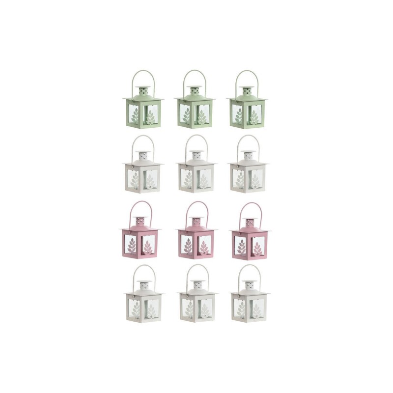 Lampioni Home ESPRIT Bianco Verde Rosa Cristallo Ferro Shabby Chic 7 x 7 x 10 cm (3 Pezzi) (4 Unità)