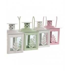 Lampioni Home ESPRIT Bianco Verde Rosa Cristallo Ferro Shabby Chic 7 x 7 x 10 cm (3 Pezzi) (4 Unità)