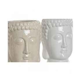 Vaso Home ESPRIT Bianco Beige Ceramica 15 x 15 x 25 cm (2 Unità)