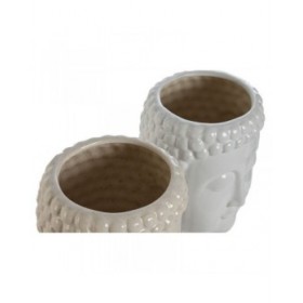 Vaso Home ESPRIT Bianco Beige Ceramica 15 x 15 x 25 cm (2 Unità)